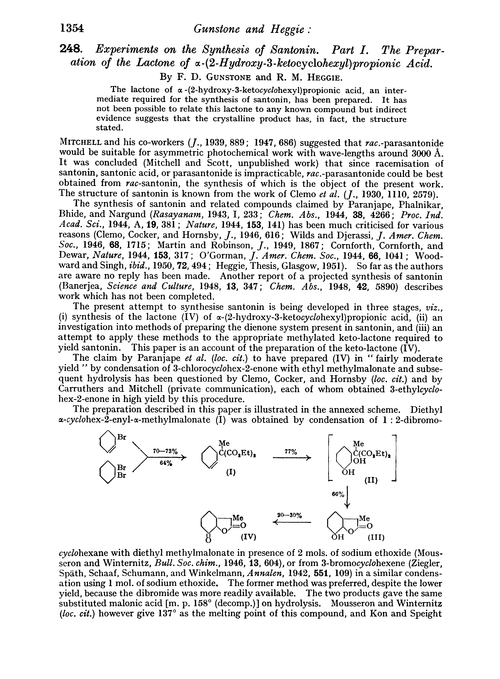248. Experiments on the synthesis of santonin. Part I. The preparation of the lactone of α-(2-hydroxy-3-ketocyclohexyl)propionic acid