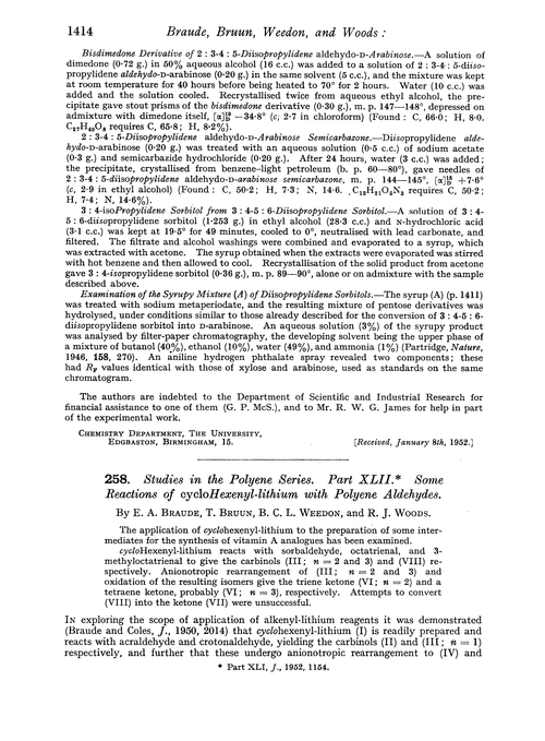 258. Studies in the polyene series. Part XLII. Some reactions of cyclohexenyl-lithium with polyene aldehydes