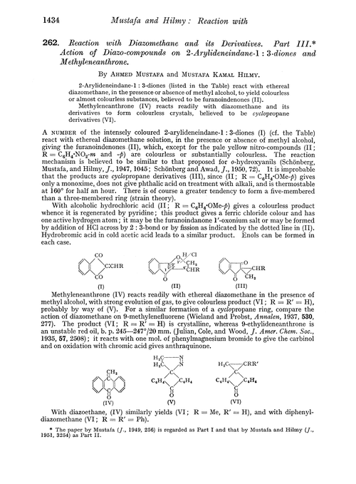 262. Reaction with diazomethane and its derivatives. Part III. Action of diazo-compounds on 2-arylideneindane-1 : 3-diones and methyleneanthrone