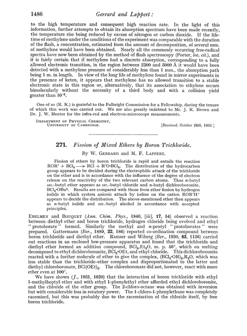 271. Fission of mixed ethers by boron trichloride