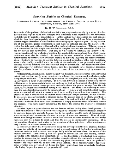 Transient entities in chemical reactions