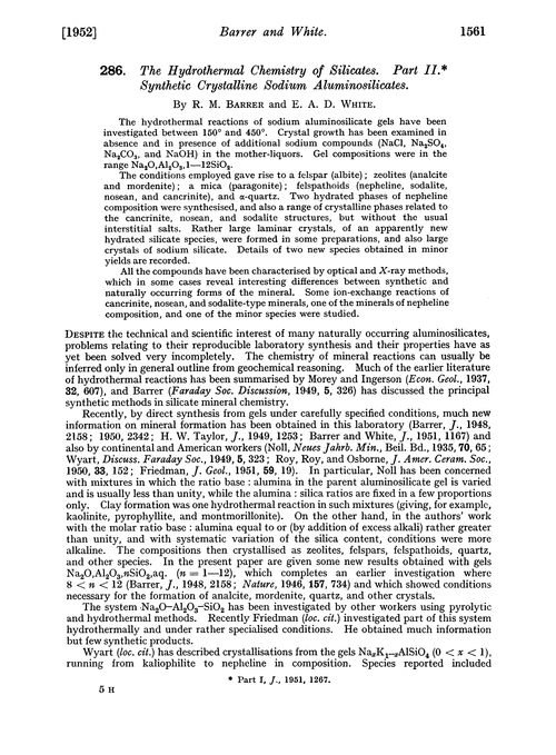 286. The hydrothermal chemistry of silicates. Part II. Synthetic crystalline sodium aluminosilicates