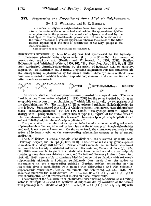 287. Preparation and properties of some aliphatic sulphoximines