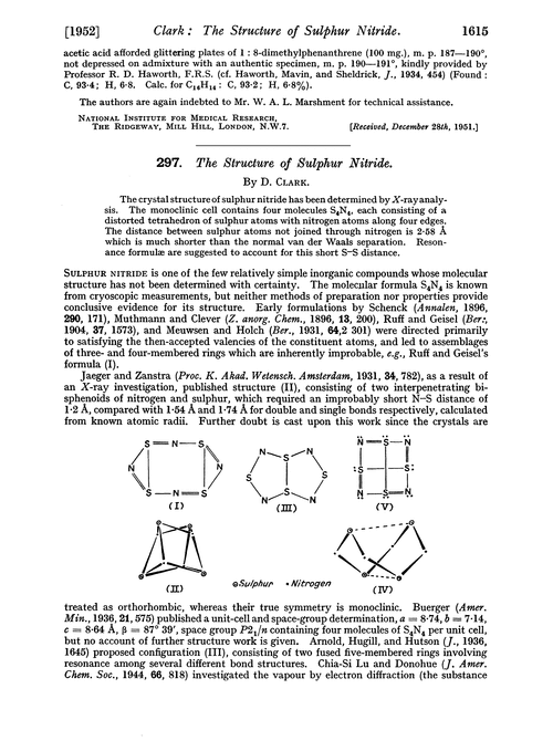 297. The structure of sulphur nitride