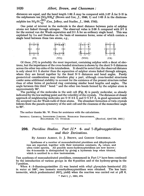 298. Pteridine studies. Part II. 6- and 7-Hydroxypteridines and their derivatives