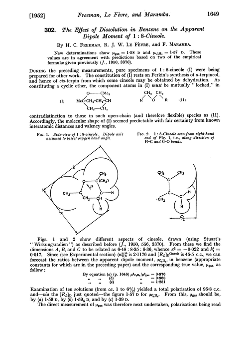 302. The effect of dissolution in benzene on the apparent dipole moment of 1 : 8-cineole