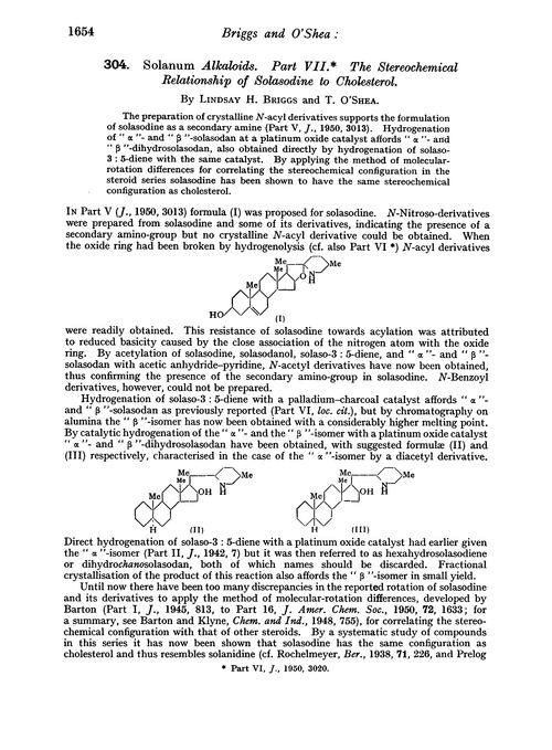 304. Solanum alkaloids. Part VII. The stereochemical relationship of solasodine to cholesterol