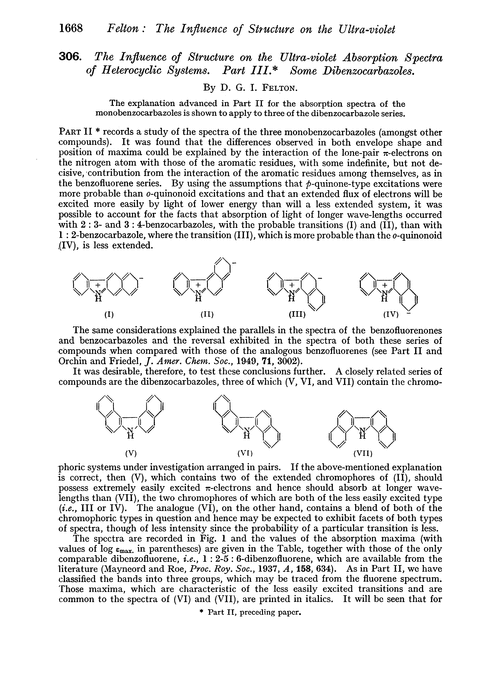306. The influence of structure on the ultra-violet absorption spectra of heterocyclic systems. Part III. Some dibenzocarbazoles