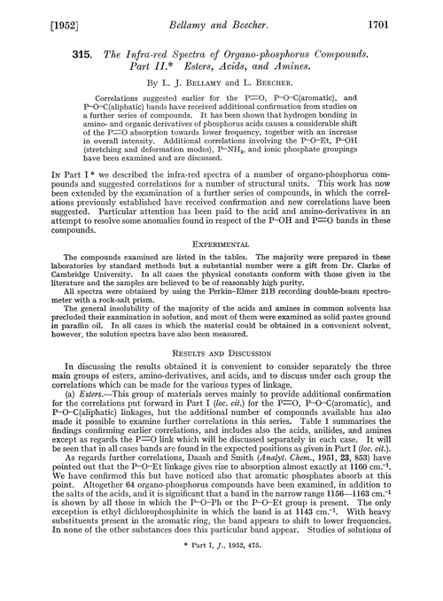 315. The infra-red spectra of organo-phosphorus compounds. Part II. Esters, acids, and amines