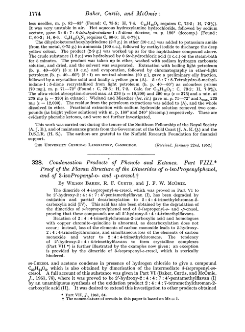 328. Condensation products of phenols and ketones. Part VIII. Proof of the flavan structure of the dimerides of o-isopropenylphenol, and of 3-isopropenyl-o- and -p-cresol
