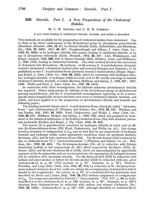329. Steroids. Part I. A new preparation of the cholesteryl halides