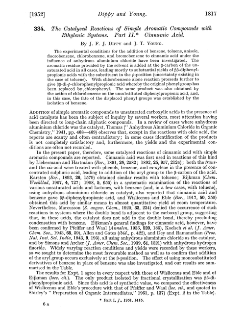 334. The catalysed reactions of simple aromatic compounds with ethylenic systems. Part II. Cinnamic acid
