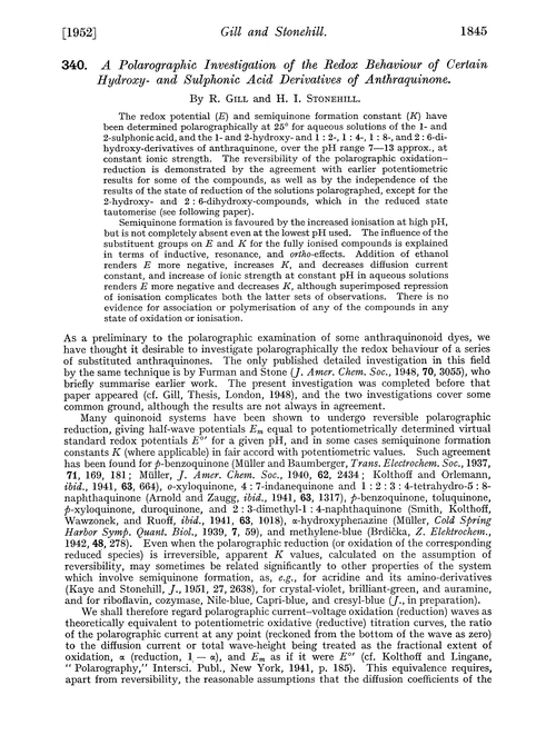 340. A polarographic investigation of the redox behaviour of certain hydroxy- and sulphonic acid derivatives of anthraquinone