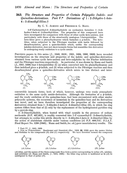 343. The structure and properties of certain polycyclic indolo- and quinolino-derivatives. Part V. Derivatives of 1 : 2-dihydro-1-keto-4 : 5-dimethyl-liline