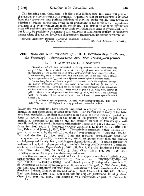 360. Reactions with periodate of 2 : 3 : 4 : 6-tetramethyl D-glucose, the trimethyl D-glucopyranoses, and other methoxy-compounds
