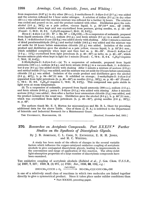 370. Researches on acetylenic compounds. Part XXXIV. Further studies on the synthesis of diacetylenic glycols