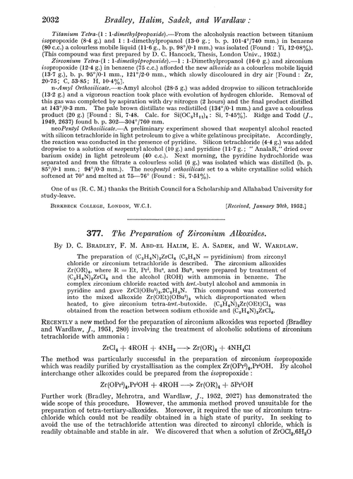 377. The preparation of zirconium alkoxides