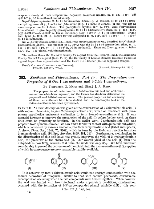 382. Xanthones and thioxanthones. Part IV. The preparation and properties of 9-oxa-1-aza-anthrone and 9-thia-1-aza-anthrone