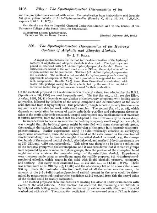 391. The spectrophotometric determination of the hydroxyl contents of aliphatic and alicyclic alcohols