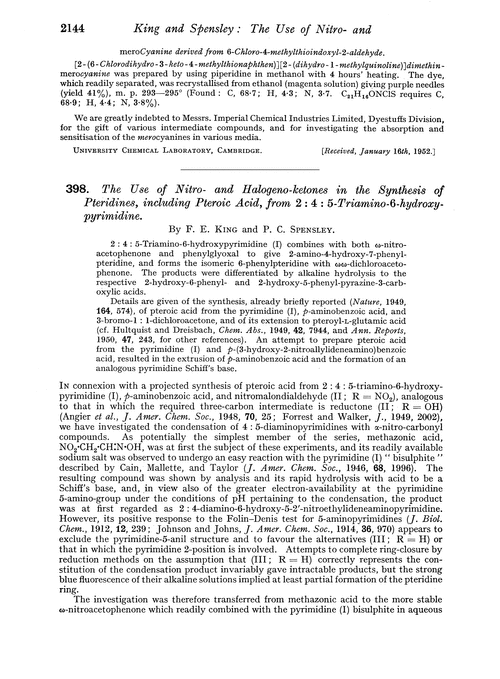 398. The use of nitro- and halogeno-ketones in the synthesis of pteridines, including pteroic acid, from 2 : 4 : 5-triamino-6-hydroxypyrimidine