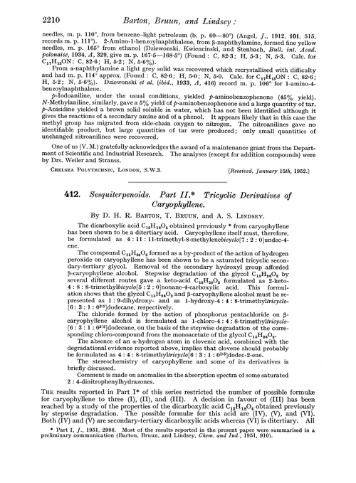 412. Sesquiterpenoids. Part II. Tricyclic derivatives of caryophyllene