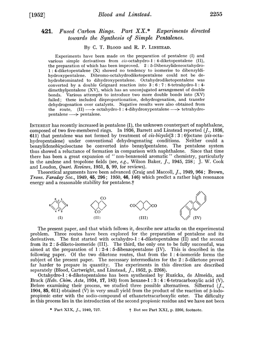 421. Fused carbon rings. Part XX. Experiments directed towards the synthesis of simple pentalenes