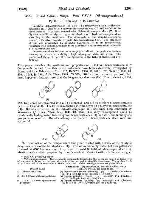 422. Fused carbon rings. Part XXI. Dibenzopentalene