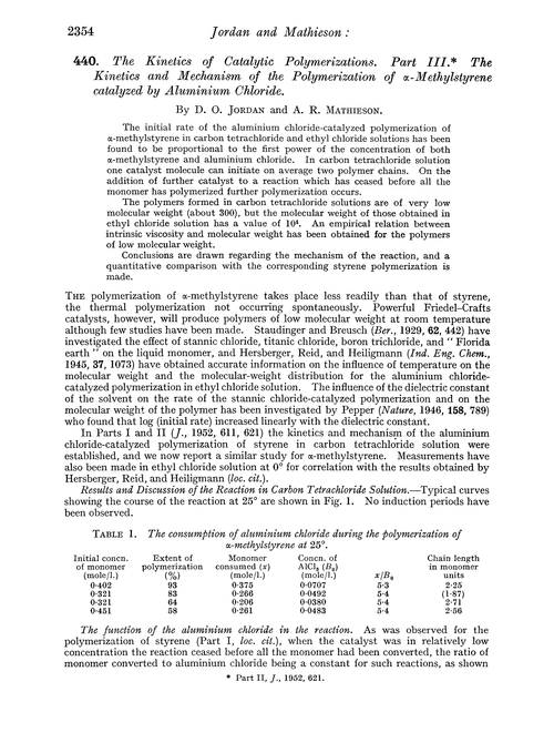 440. The kinetics of catalytic polymerizatios. Part III. The kinetics and mechanism of the polymerization of α-methylstyrene catalyzed by aluminium chloride