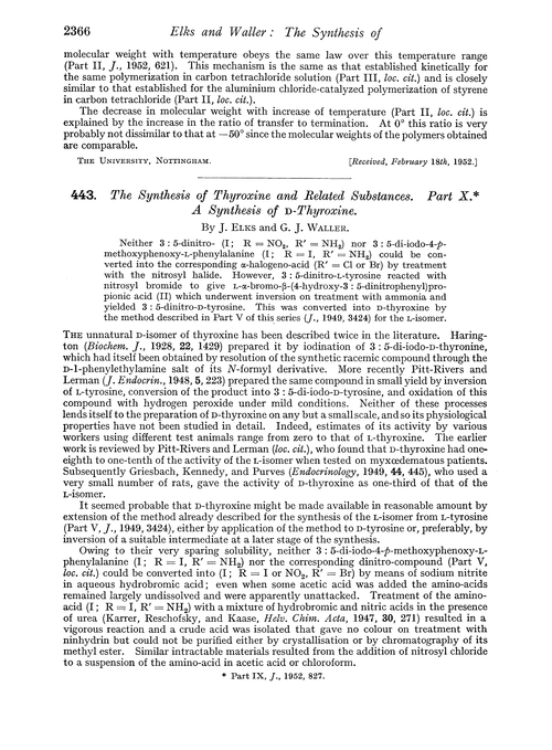 443. The synthesis of thyroxine and related substances. Part X. A synthesis of D-thyroxine