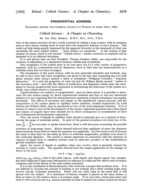 Presidential address. Colloid science: a chapter in chemistry