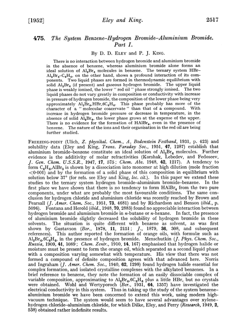 475. The system benzene–hydrogen bromide–aluminium bromide. Part I