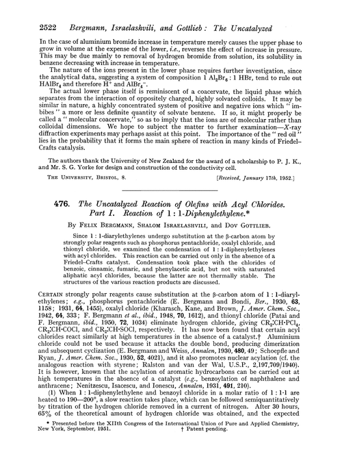 476. The uncatalyzed reaction of olefins with acyl chlorides. Part I. Reaction of 1 : 1-diphenylethylene