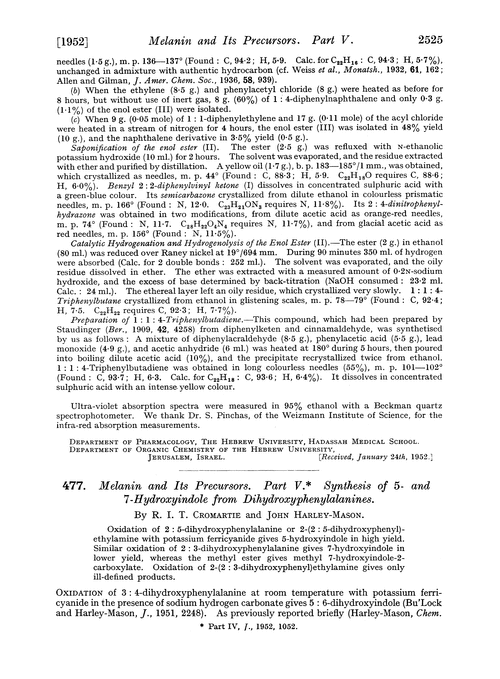 477. Melanin and its precursors. Part V. Synthesis of 5- and 7-hydroxyindole from dihydroxyphenylalanines