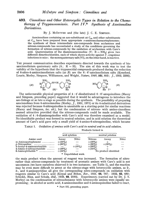 493. Cinnolines and other heterocyclic types in relation to the chemotherapy of trypanosomiasis. Part IV. Synthesis of azocinnoline derivatives