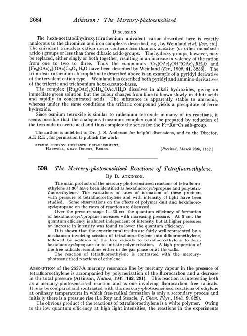 508. The mercury-photosensitised reactions of tetrafluoroethylene