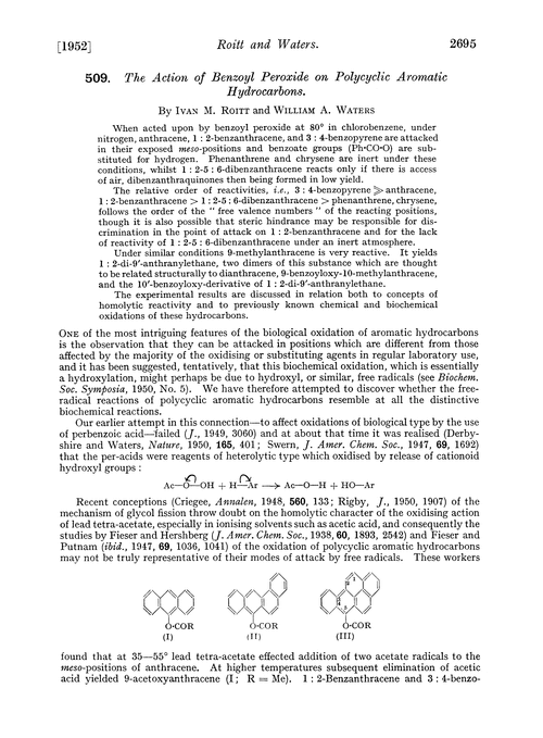 509. The action of benzoyl peroxide on polycyclic aromatic hydrocarbons