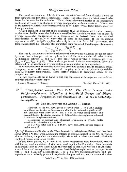 515. Acenaphthene series. Part VII. The three isomeric tert.-butylacenaphthenes. Migration of tert.-butyl groups and disproportionation. Preparation and orientation of 1 : 3 : 6-tri-tert.-butylacenaphthene