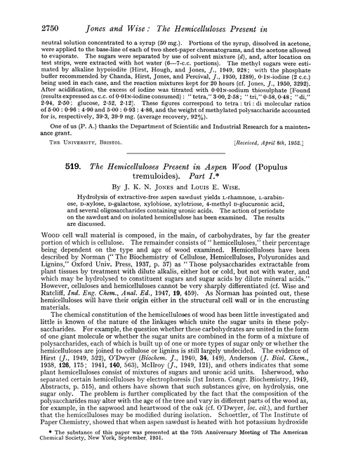 519. The hemicelluloses present in aspen wood (Populus tremuloides). Part I