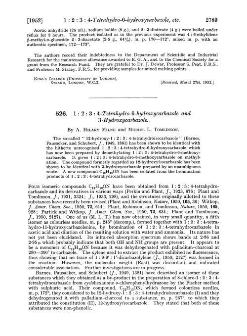 526. 1 : 2 : 3 : 4-Tetrahydro-6-hydroxycarbazole and 3-hydroxycarbazole