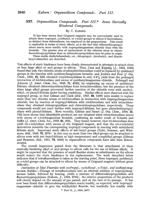 537. Organosilicon compounds. Part III. Some sterically hindered compounds