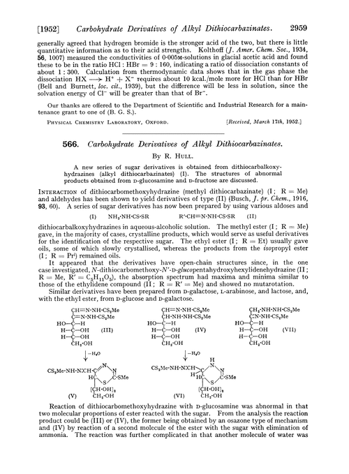 566. Carbohydrate derivatives of alkyl dithiocarbazinates