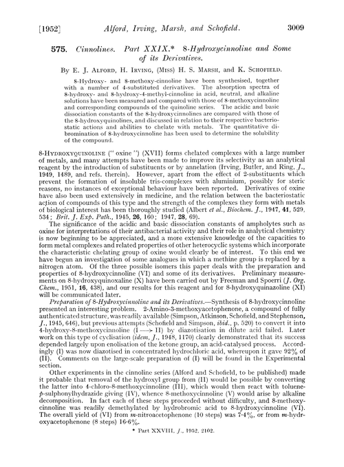 575. Cinnolines. Part XXIX. 8-Hydroxycinnoline and some of its derivatives