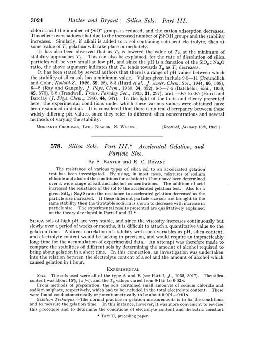 578. Silica sols. Part III. Accelerated gelation, and particle size