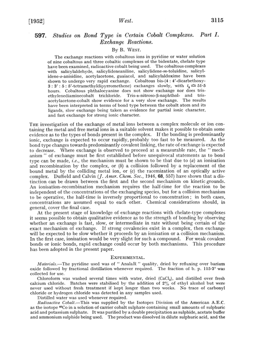 597. Studies on bond type in certain cobalt complexes. Part I. Exchange reactions