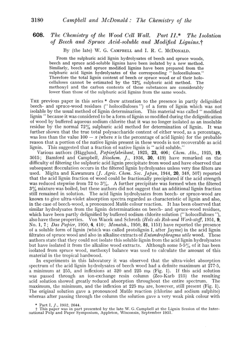 608. The chemistry of the wood cell wall. Part II. The isolation of beech and spruce acid-soluble and modified lignins