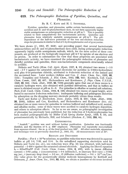 619. The polarographic reduction of pyridine, quinoline, and phenazine