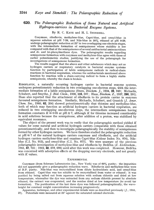 620. The polarographic reduction of some natural and artificial hydrogen-carriers in bacterial enzyme systems