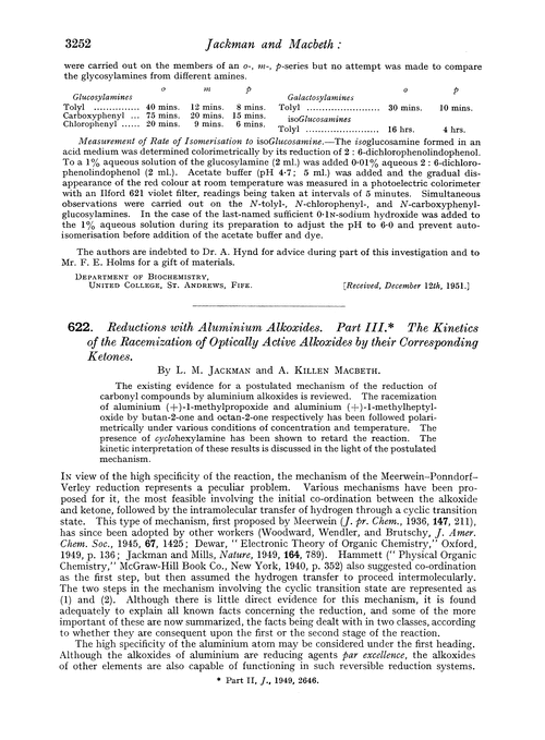 622. Reductions with aluminium alkoxides. Part III. The kinetics of the racemization of optically active alkoxides by their corresponding ketones