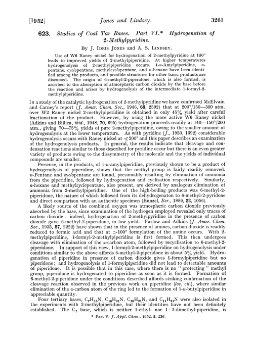 623. Studies of coal tar bases. Part VI. Hydrogenation of 2-methylpyridine