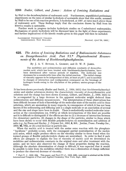 625. The action of ionizing radiations and of radiomimetic substances on deoxyribonucleic acid. Part VI. Physicochemical measurements of the action of bischloroethylmethylamine